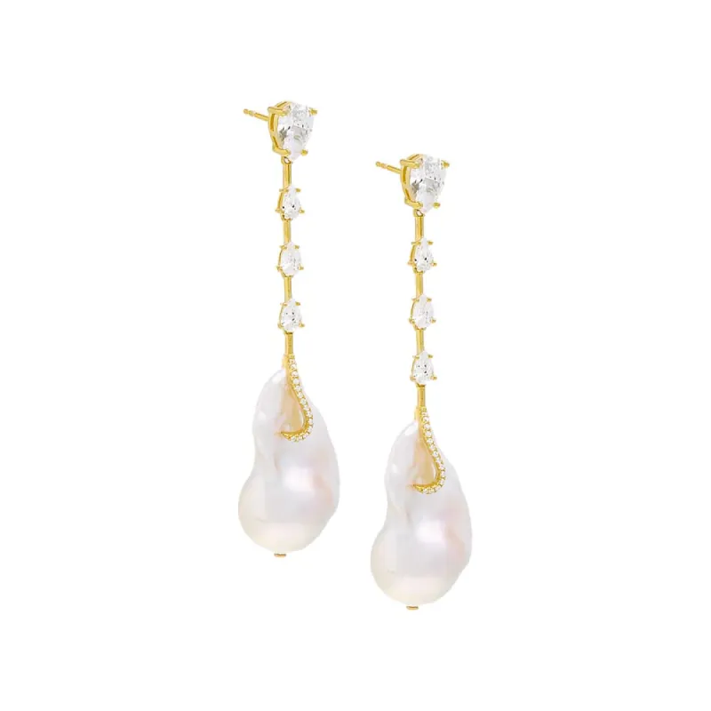 Dangling CZ Baroque Pearl Stud Earring sold by Adina Eden's