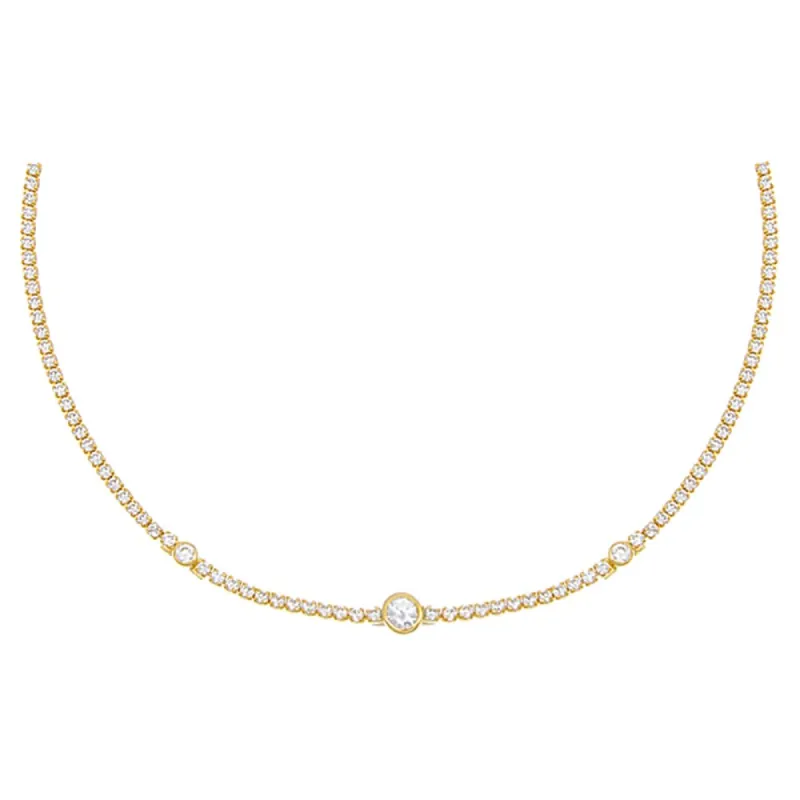Graduated Solitaire Bezel Thin Tennis Choker sold by Adina Eden's