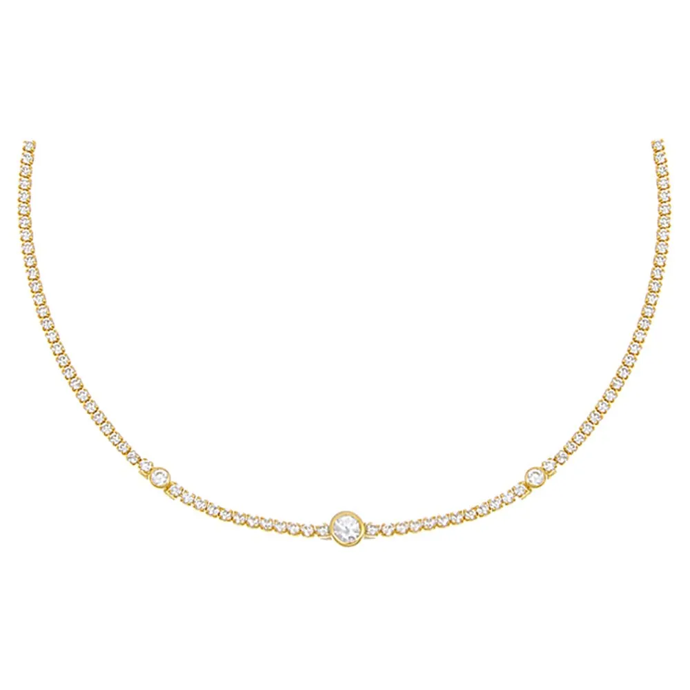 Graduated Solitaire Bezel Thin Tennis Choker sold by Adina Eden's