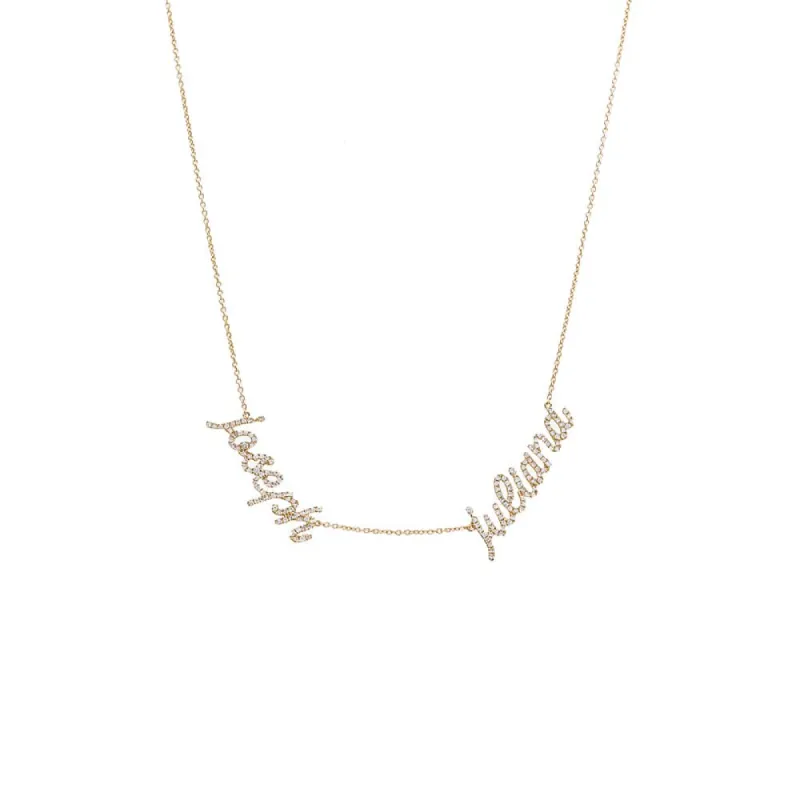 Diamond Pave Script Double Name Necklace 14K sold by Adina Eden's