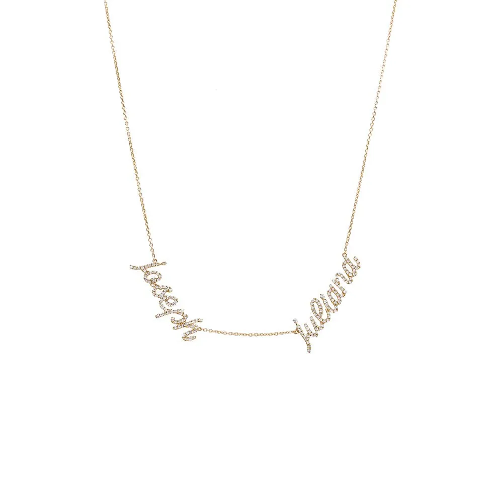 Diamond Pave Script Double Name Necklace 14K sold by Adina Eden's