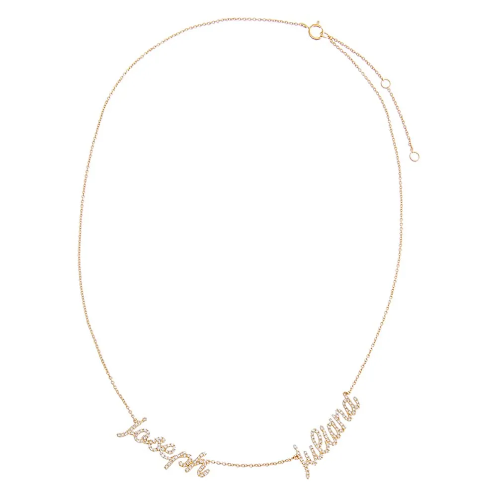 Diamond Pave Script Double Name Necklace 14K sold by Adina Eden's product image thumbnail 2