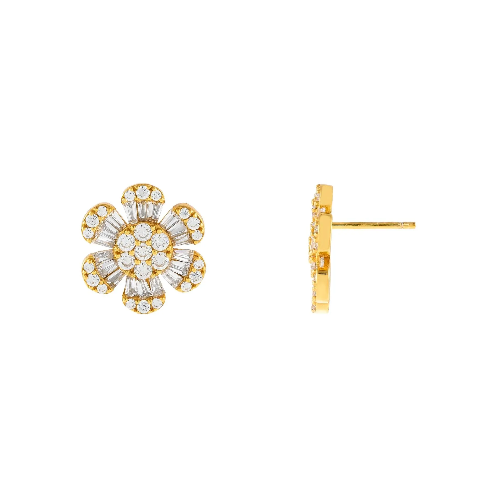 CZ Baguette Flower Stud Earring sold by Adina Eden's
