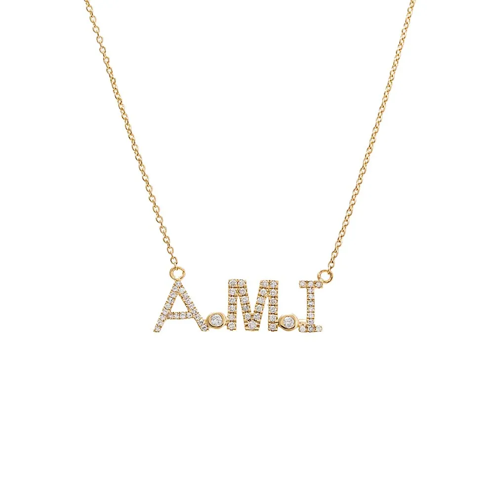 Diamond Block Monogram Nameplate Necklace 14K sold by Adina Eden's
