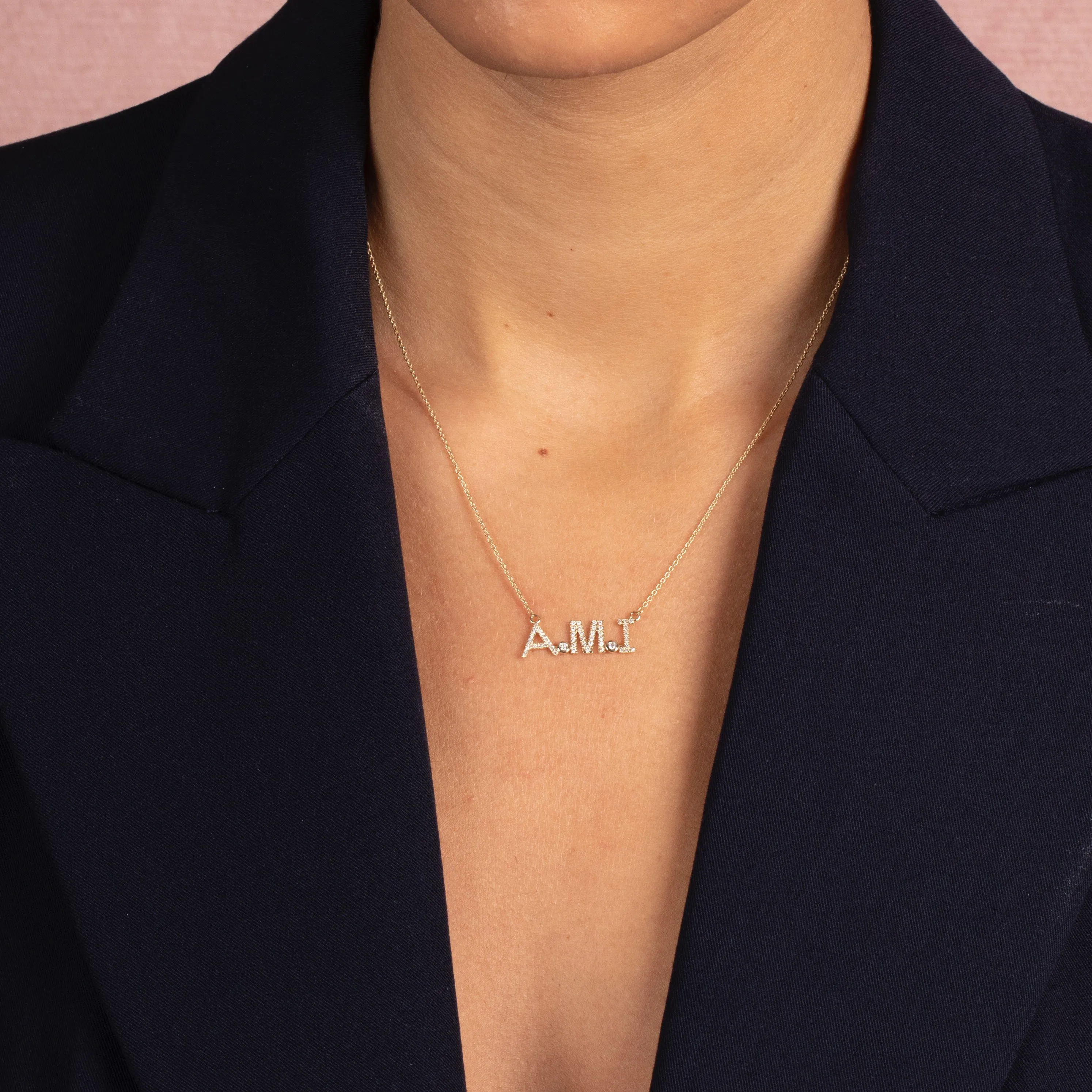 Diamond Block Monogram Nameplate Necklace 14K sold by Adina Eden's product image thumbnail 2
