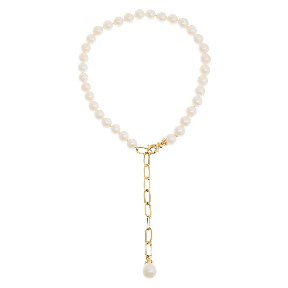 Pearl X Paperclip Chain Lariat Necklace 14K sold by Adina Eden's product image thumbnail 3