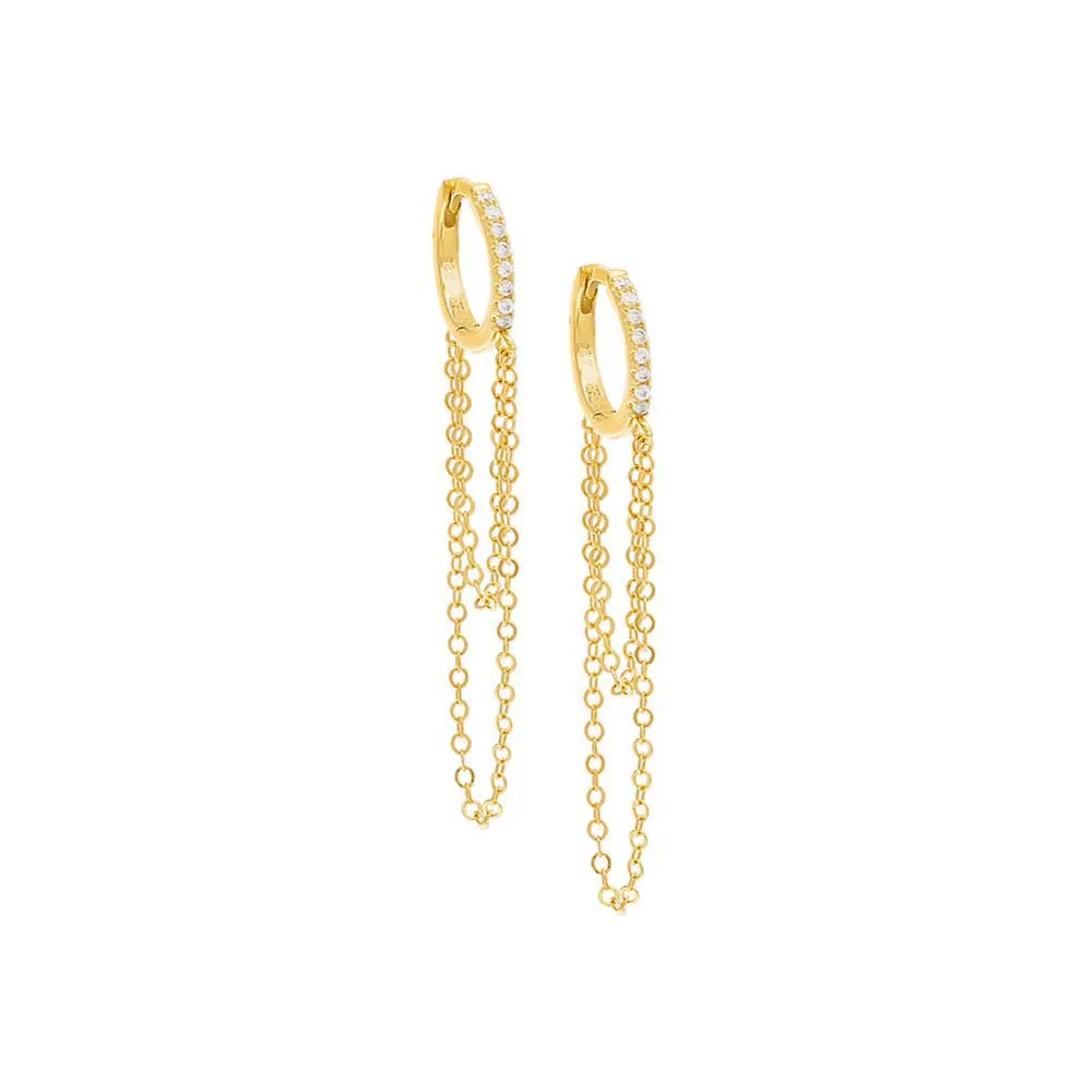 Pavé Long Chain Huggie Earring sold by Adina Eden's
