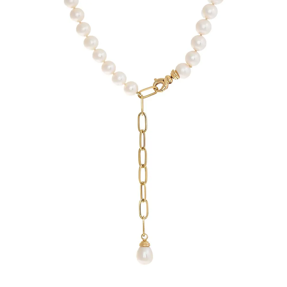 Pearl X Paperclip Chain Lariat Necklace 14K sold by Adina Eden's