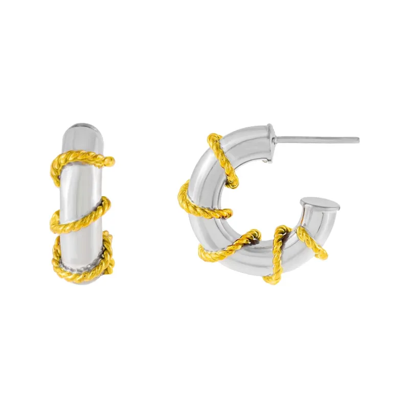 Two Tone Rope Hoop Earring sold by Adina Eden's