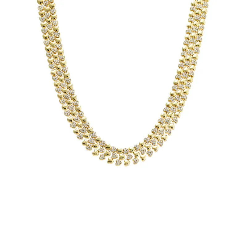 Wide Pave/Solid Hearts Chain Choker Necklace sold by Adina Eden's