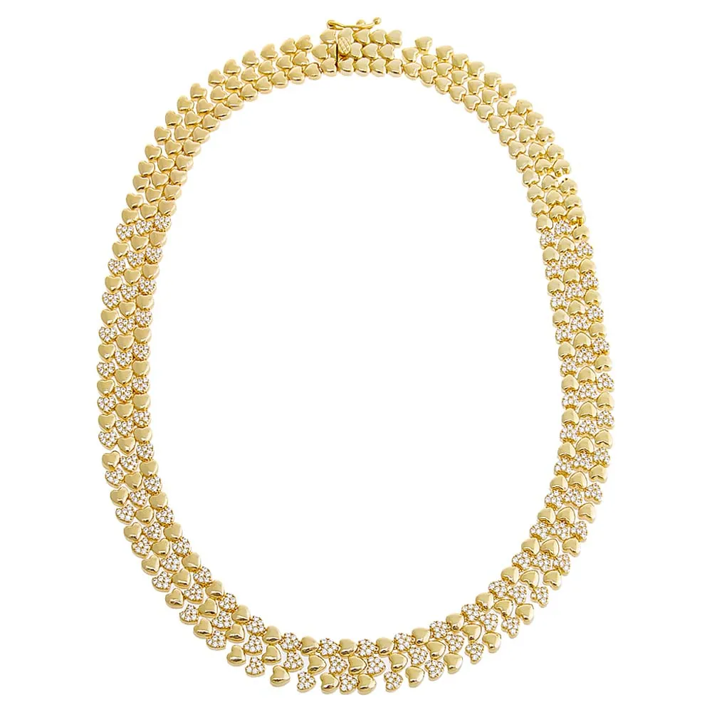 Wide Pave/Solid Hearts Chain Choker Necklace sold by Adina Eden's product image thumbnail 3