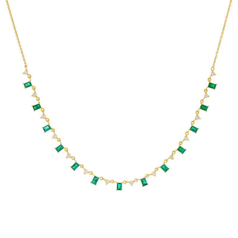Diamond Emerald Baguette X Solitaire Necklace 14K sold by Adina Eden's