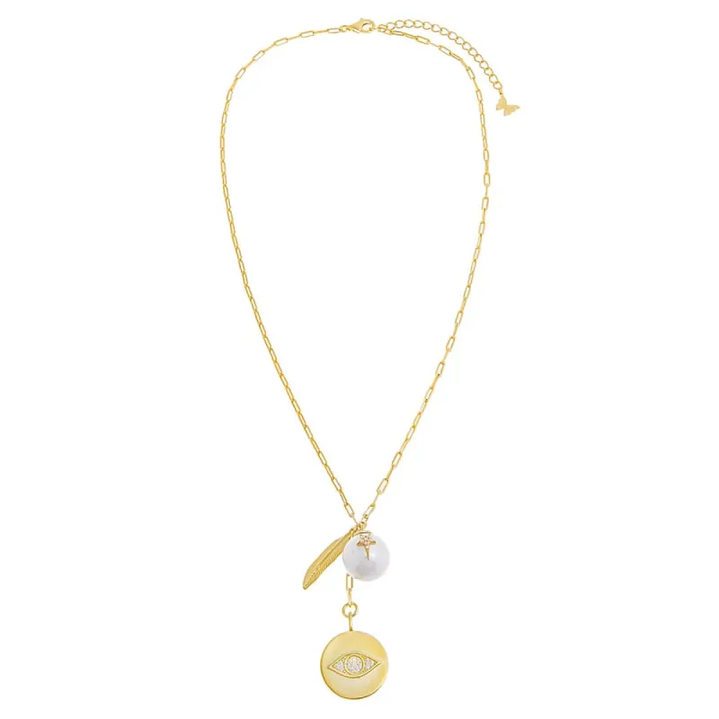 Multi Charm Paperclip Lariat Necklace sold by Adina Eden's