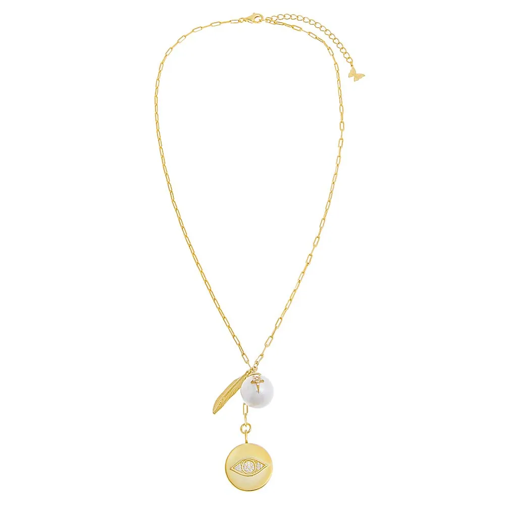 Multi Charm Paperclip Lariat Necklace sold by Adina Eden's