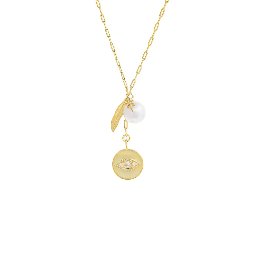 Multi Charm Paperclip Lariat Necklace sold by Adina Eden's product image thumbnail 3