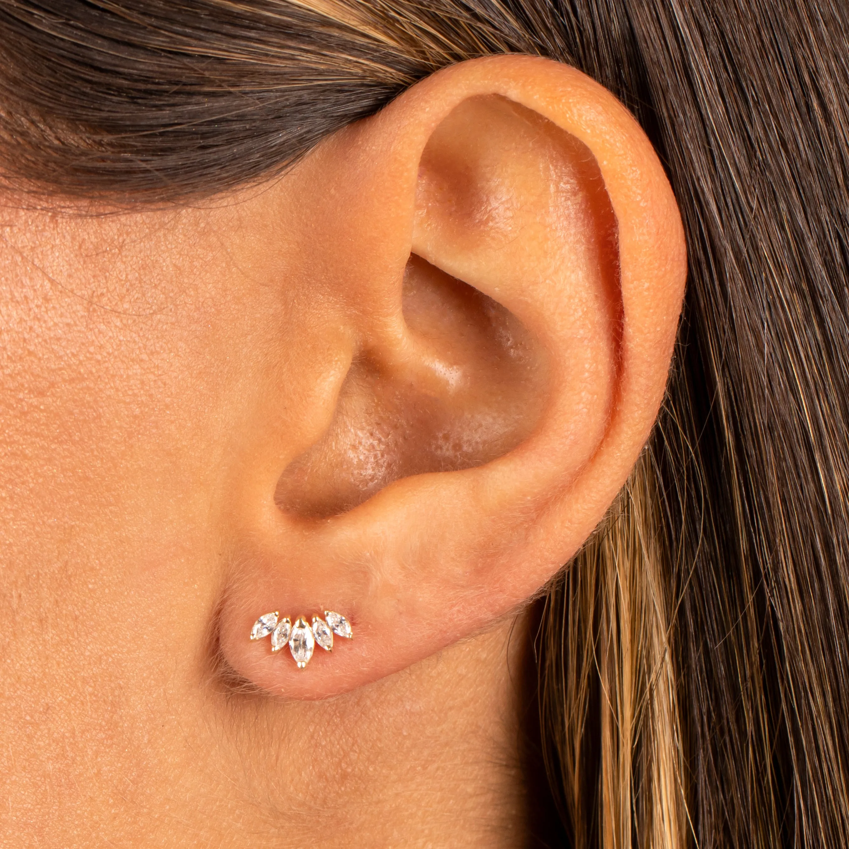 CZ Multi Marquise Curved Stud Earring 14K sold by Adina Eden's product image thumbnail 2