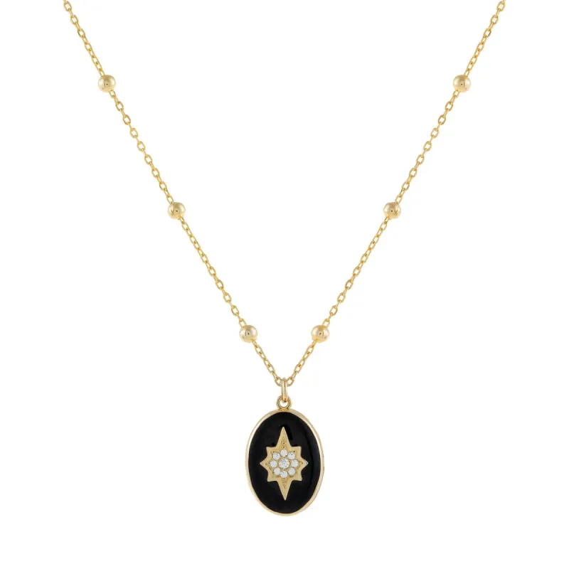 Enamel Starburst Locket Beaded Necklace sold by Adina Eden's