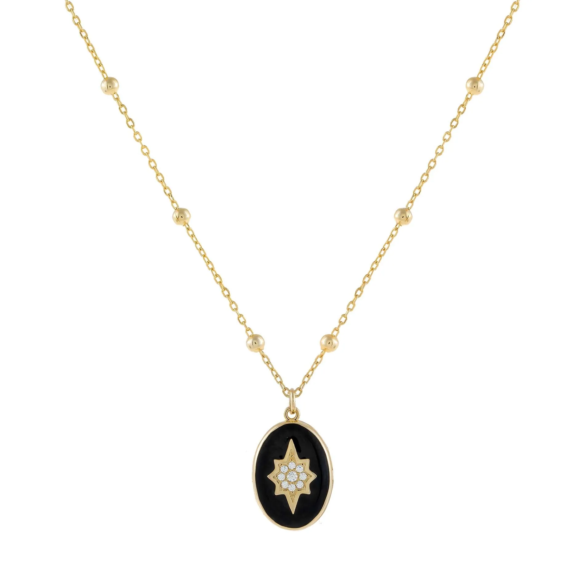 Enamel Starburst Locket Beaded Necklace sold by Adina Eden's