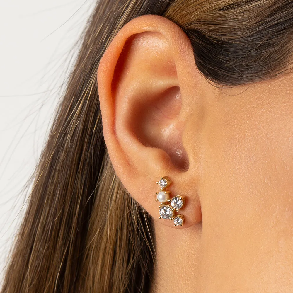 Cluster CZ X Pearl Stud Earring sold by Adina Eden's product image thumbnail 2
