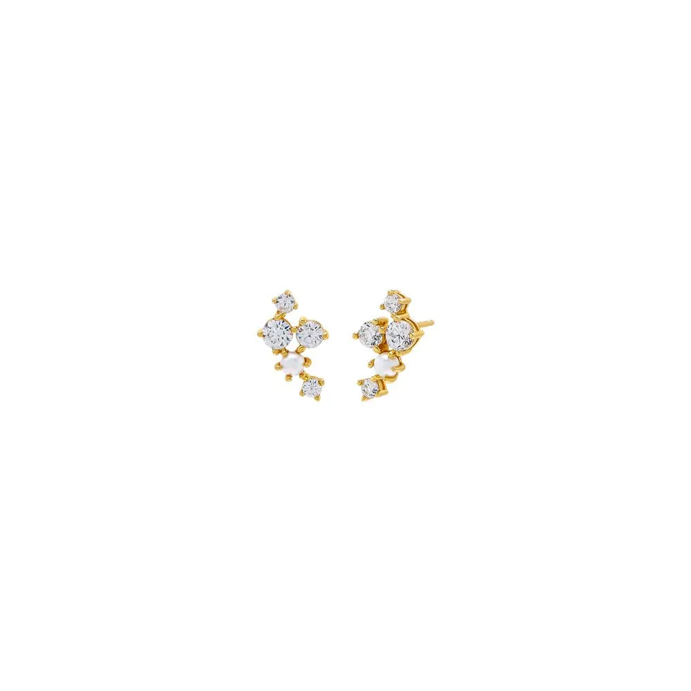 Cluster CZ X Pearl Stud Earring sold by Adina Eden's