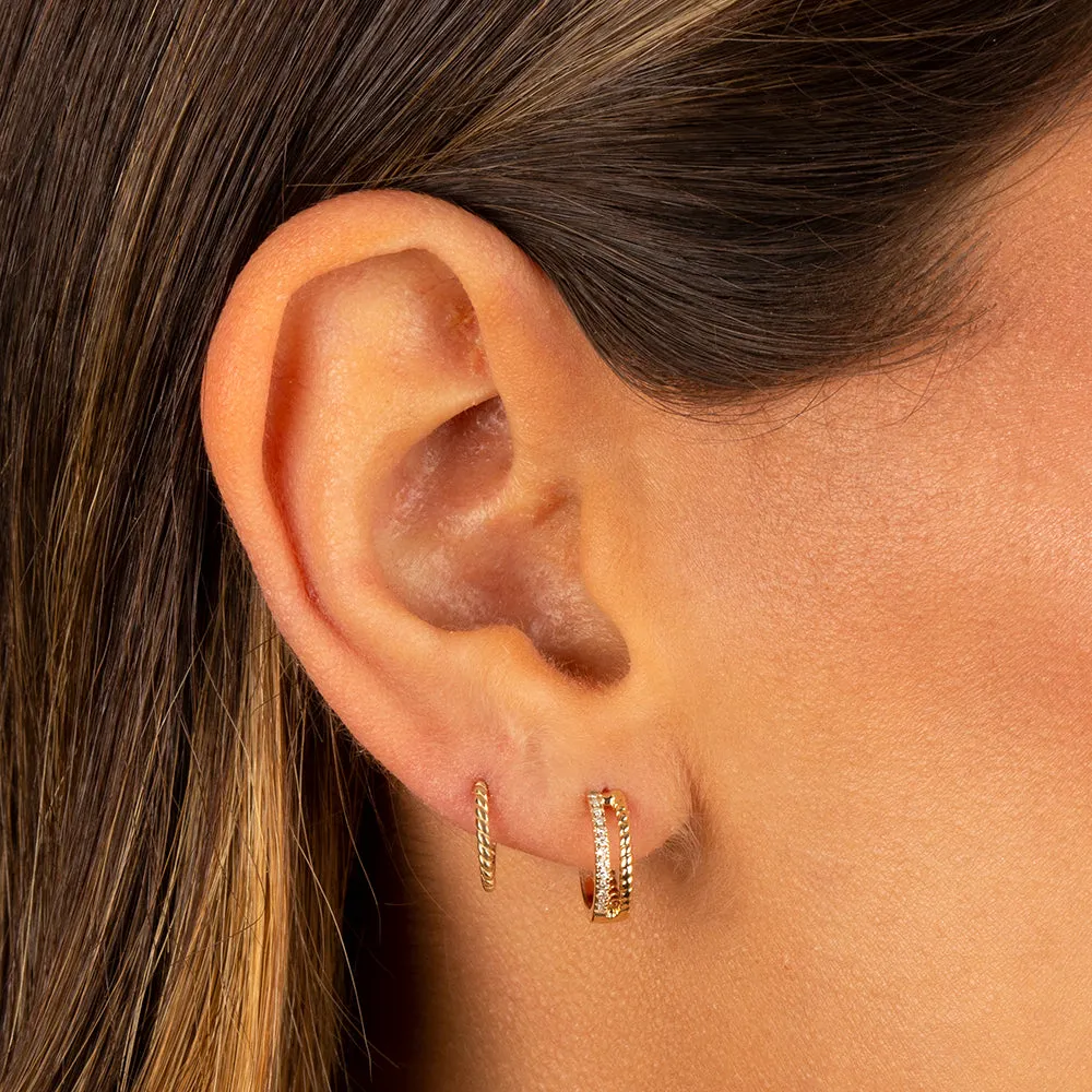 Diamond Pavé X Twisted Rope Huggie Earring 14K sold by Adina Eden's product image thumbnail 2