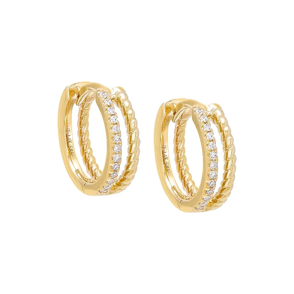 Diamond Pavé X Twisted Rope Huggie Earring 14K sold by Adina Eden's