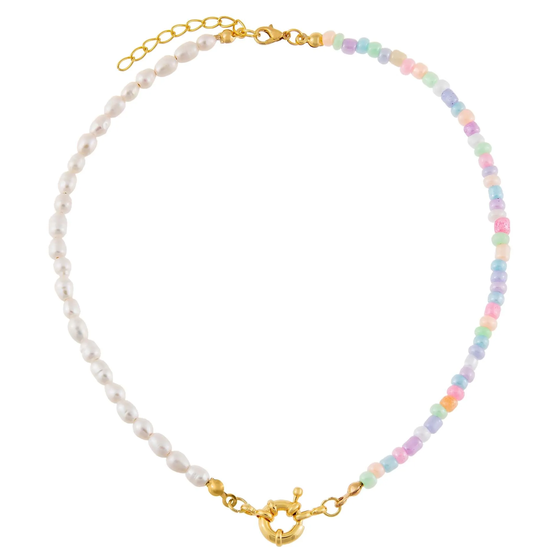 Pastel Bead X Pearl Toggle Necklace sold by Adina Eden's product image thumbnail 3