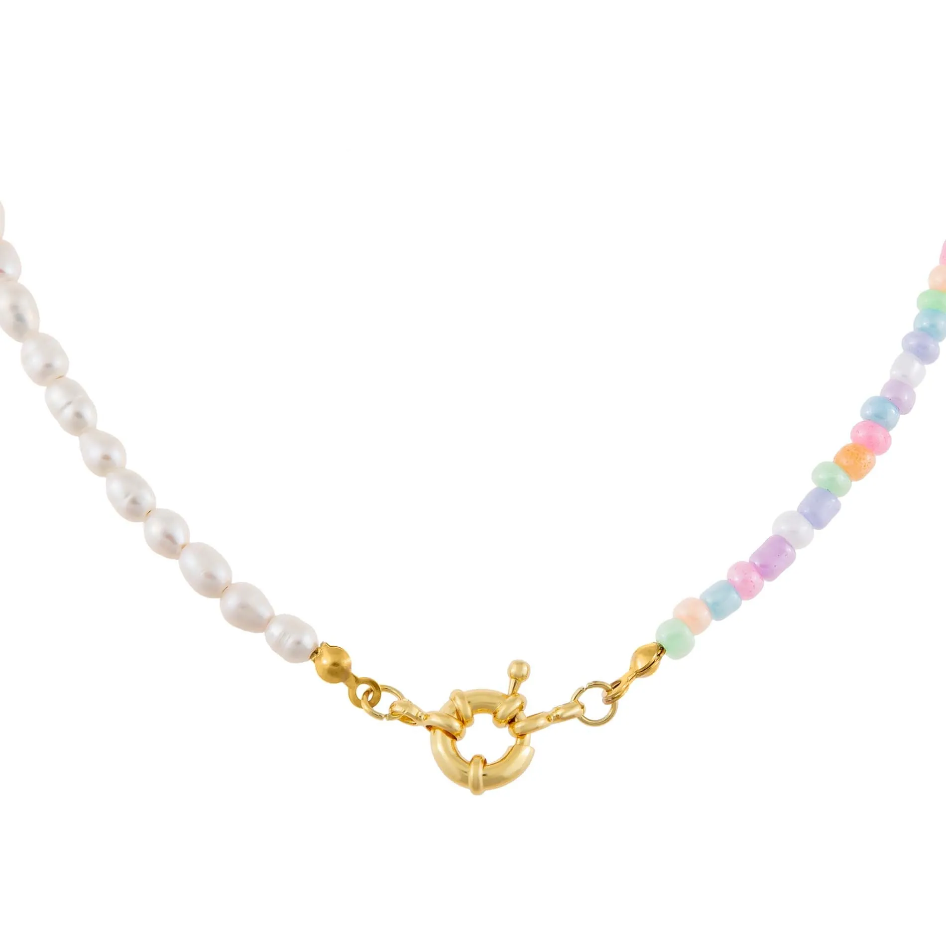 Pastel Bead X Pearl Toggle Necklace sold by Adina Eden's
