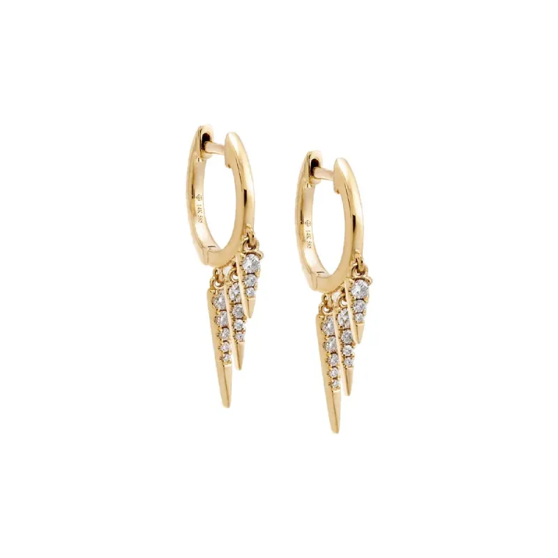 Dangling Diamond Spike Huggie Earring 14K sold by Adina Eden's
