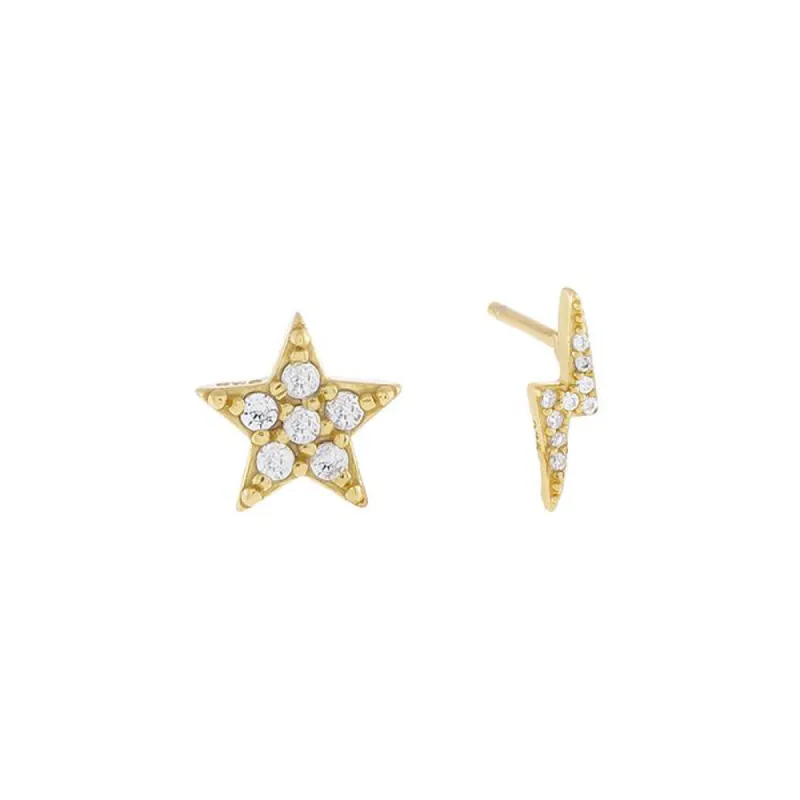 CZ Star x Lightning Stud Earring sold by Adina Eden's