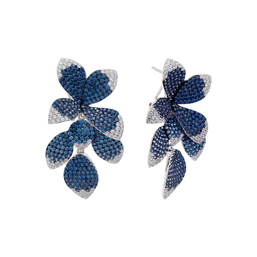 Colored Pavé Fancy Flower Petals Drop Stud Earring sold by Adina Eden's product image thumbnail 3