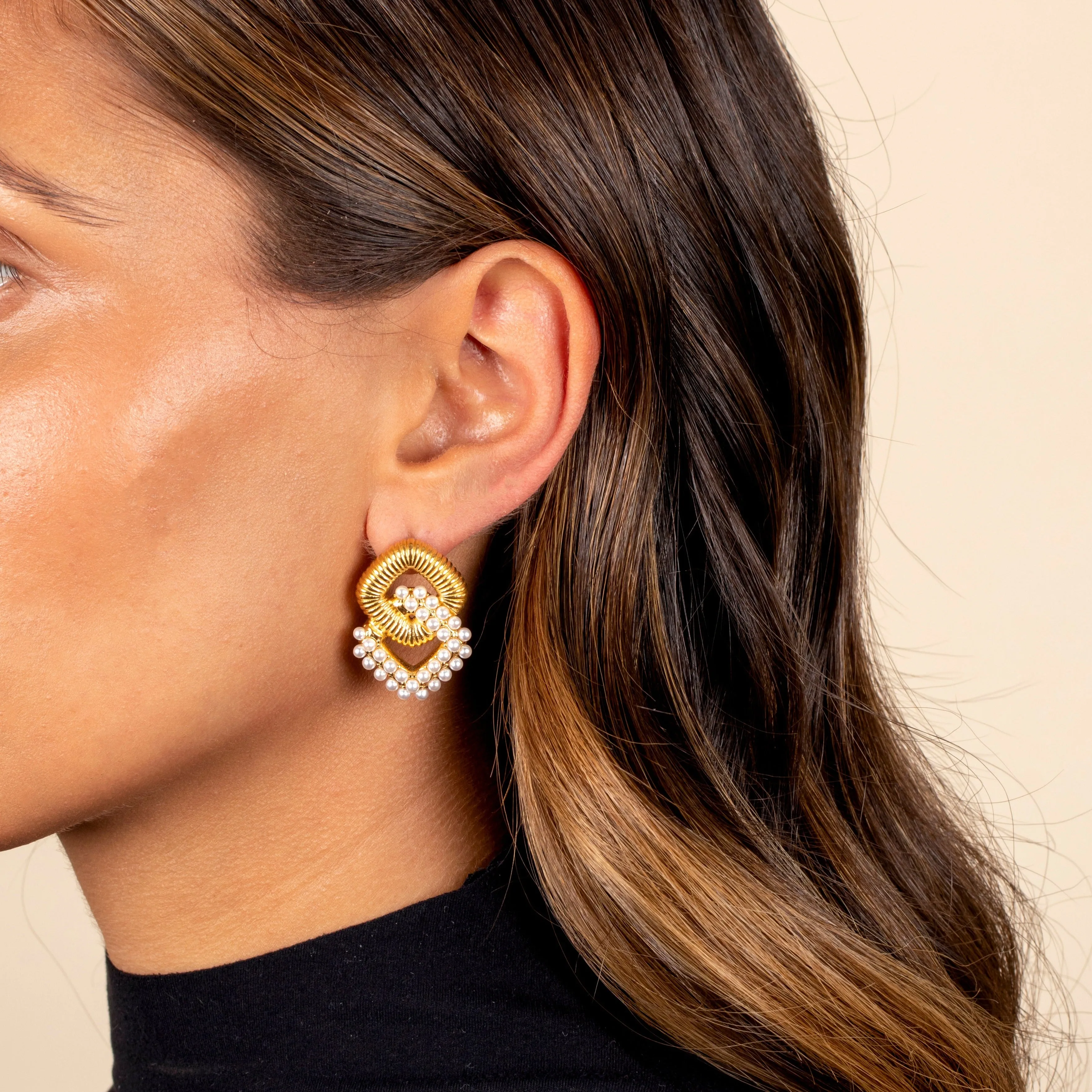 Pearl Accented Ridged Drop Stud Earring sold by Adina Eden's product image thumbnail 2