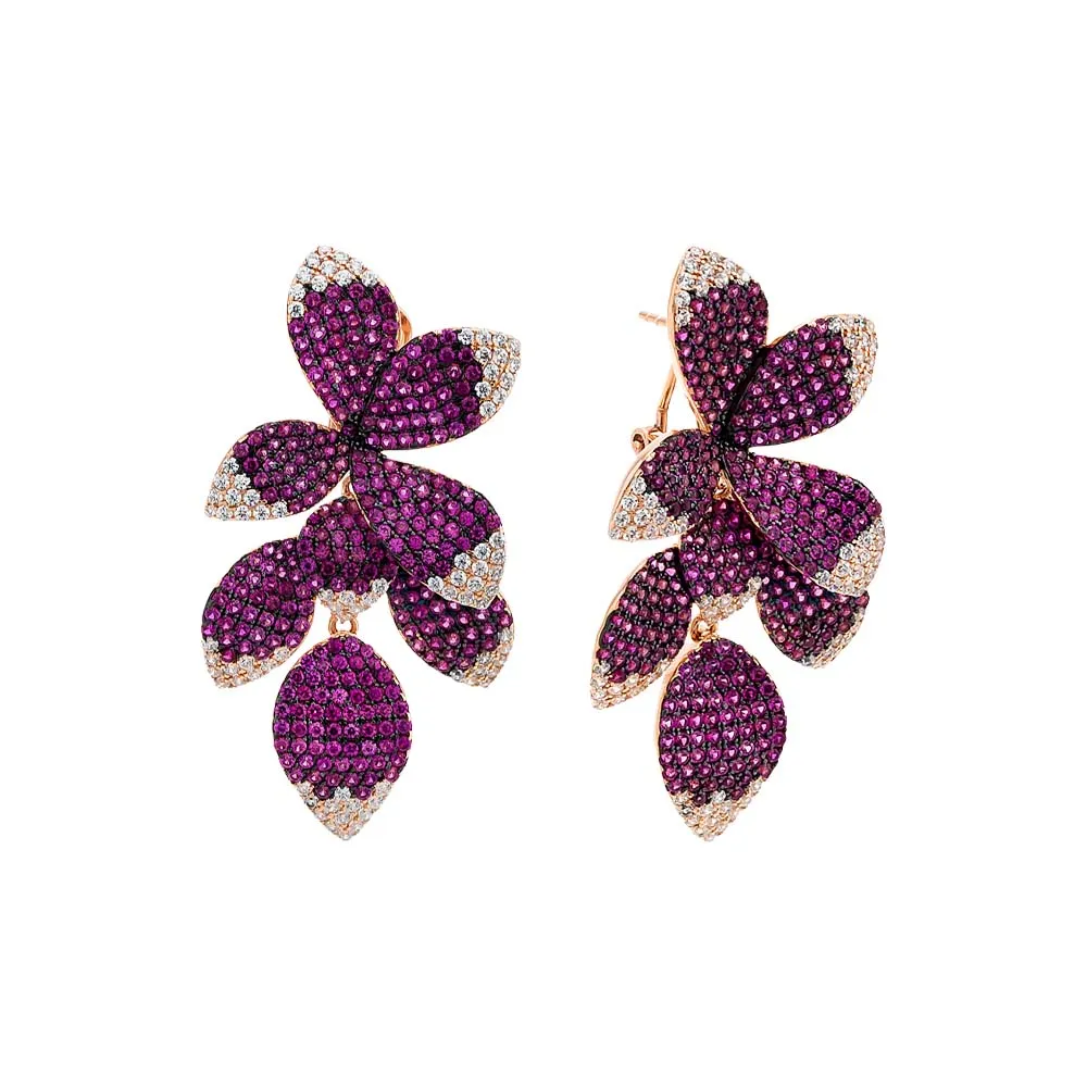 Colored Pavé Fancy Flower Petals Drop Stud Earring sold by Adina Eden's product image thumbnail 4
