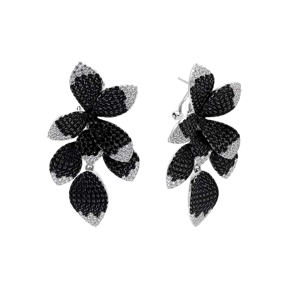Colored Pavé Fancy Flower Petals Drop Stud Earring sold by Adina Eden's product image thumbnail 5
