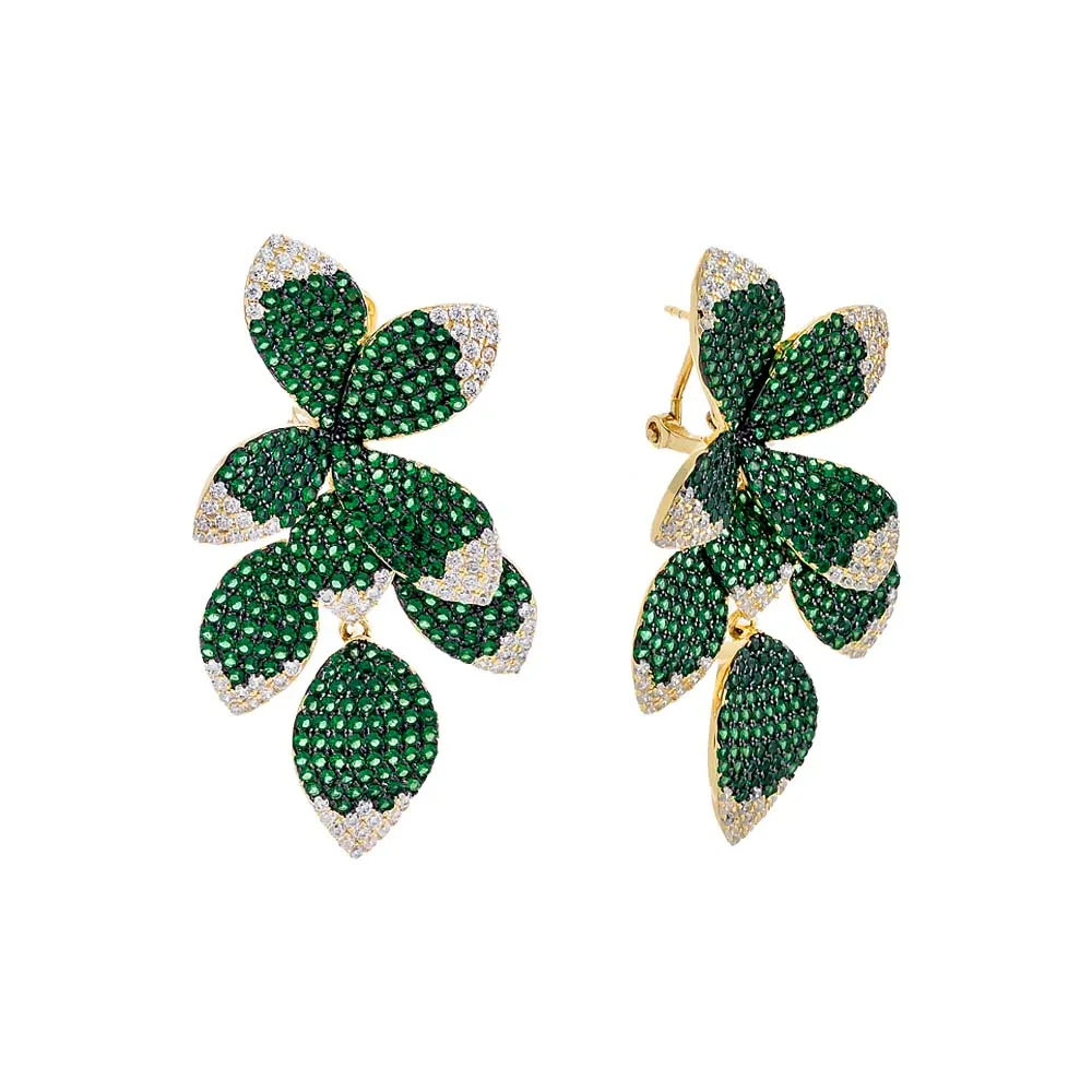Colored Pavé Fancy Flower Petals Drop Stud Earring sold by Adina Eden's