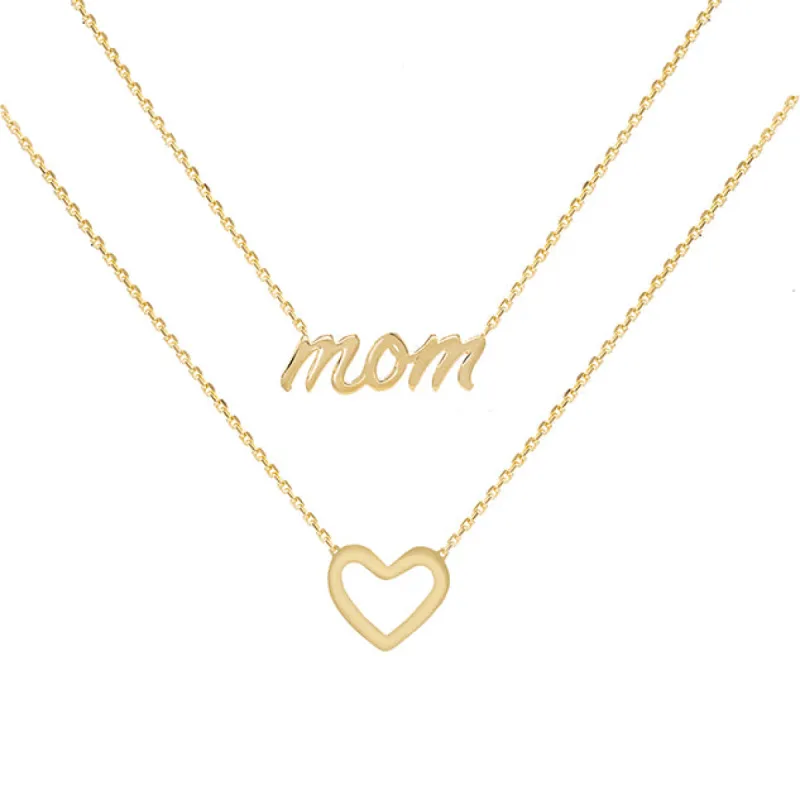 Mom X Open Heart Necklace 14K sold by Adina Eden's
