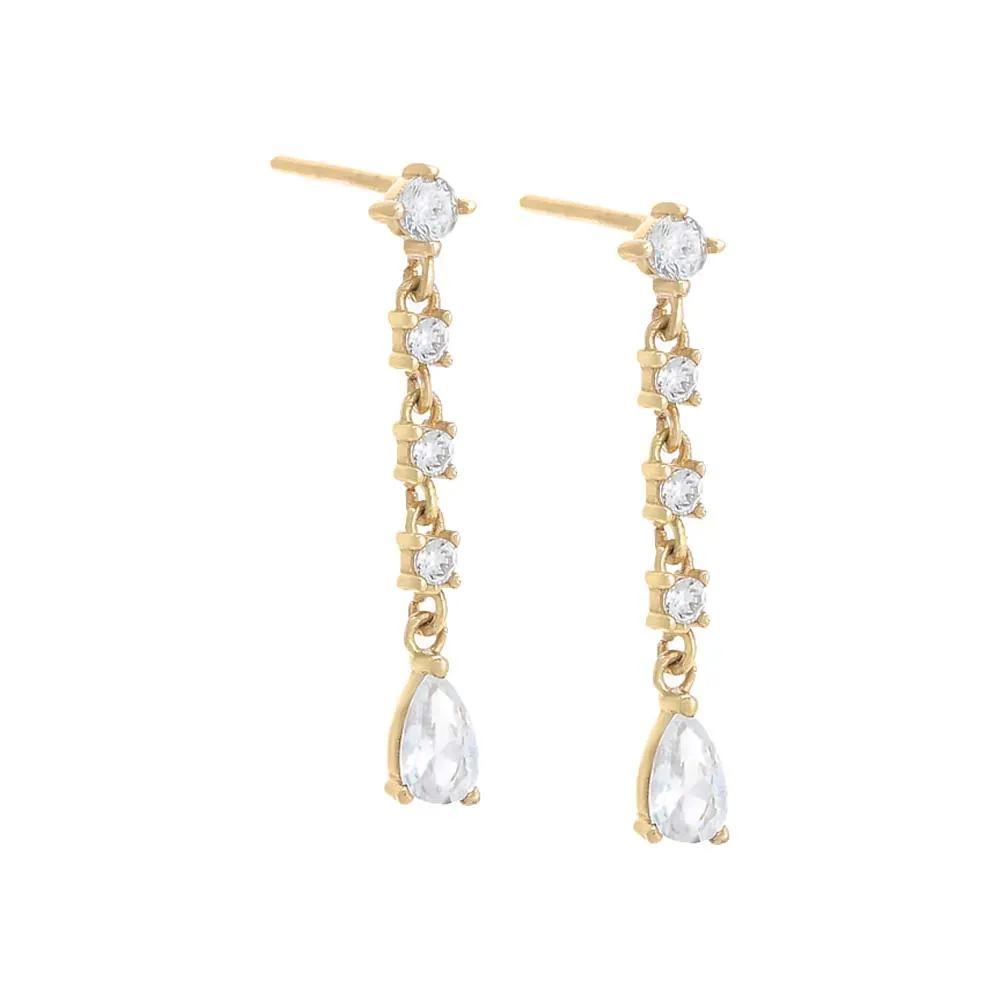 CZ Dangling Teardrop Stud Earring 14K sold by Adina Eden's