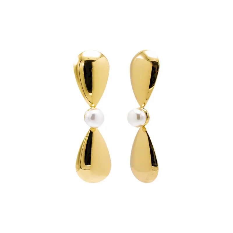 Brushed Double Teardrop X Pearl Drop Stud Earring sold by Adina Eden's