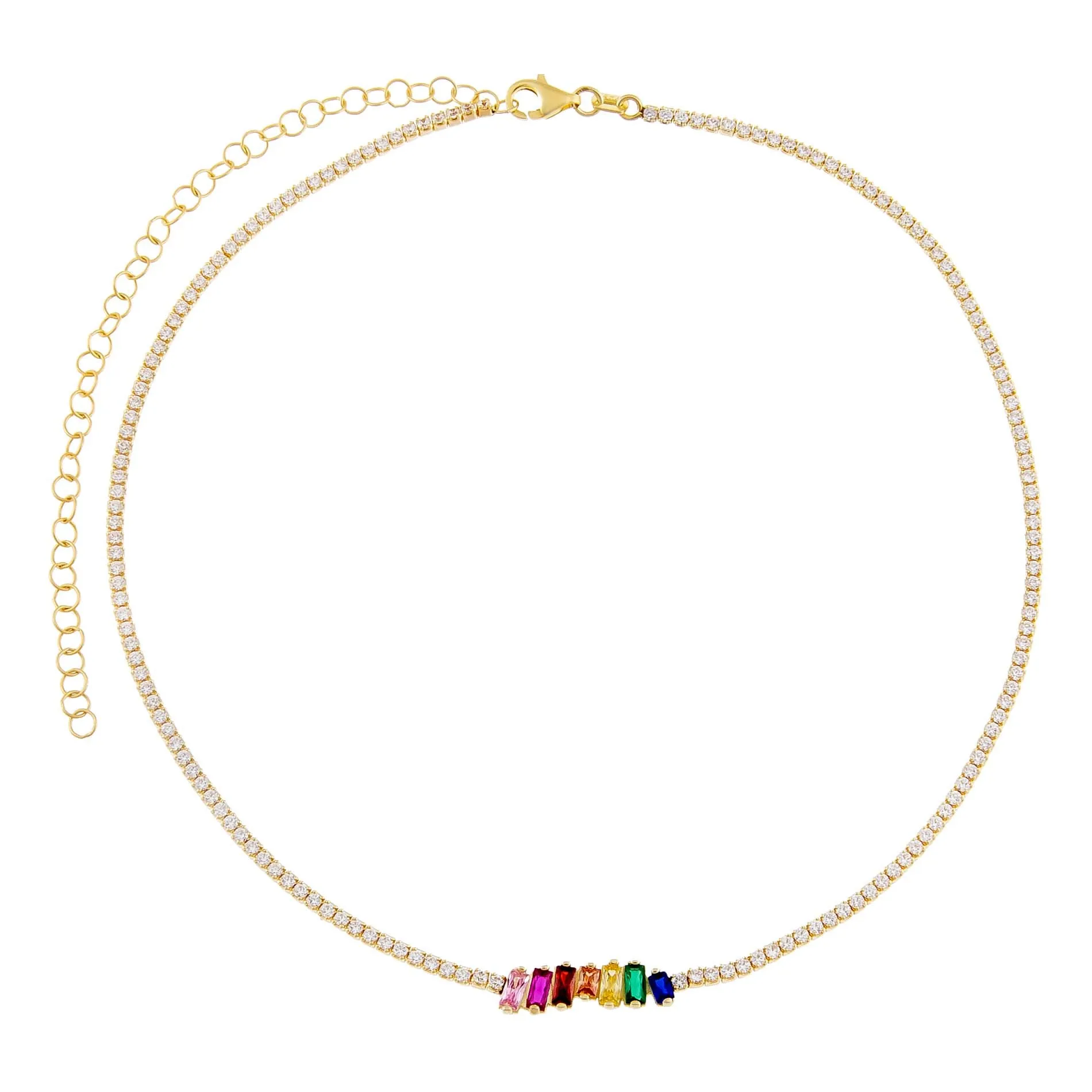 CZ Multi Color Scattered Baguette Tennis Choker sold by Adina Eden's product image thumbnail 3