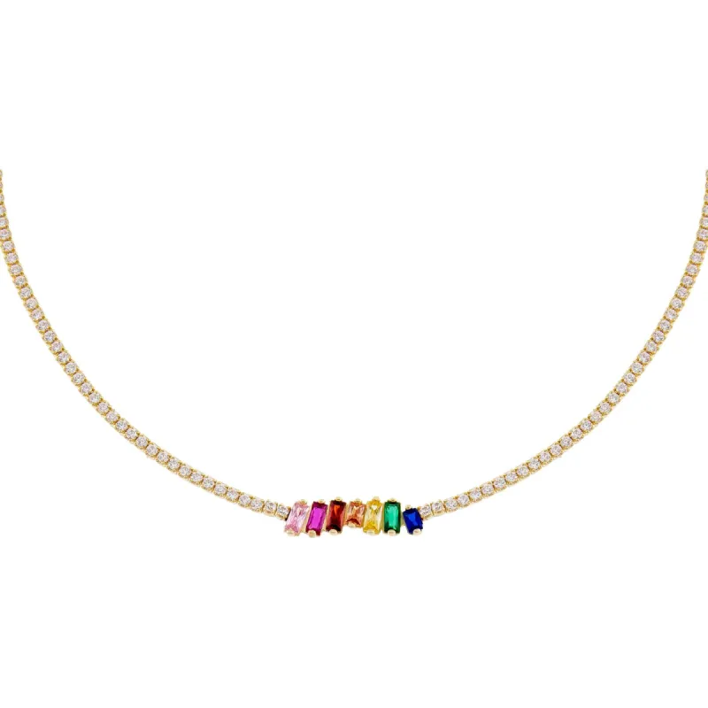 CZ Multi Color Scattered Baguette Tennis Choker sold by Adina Eden's