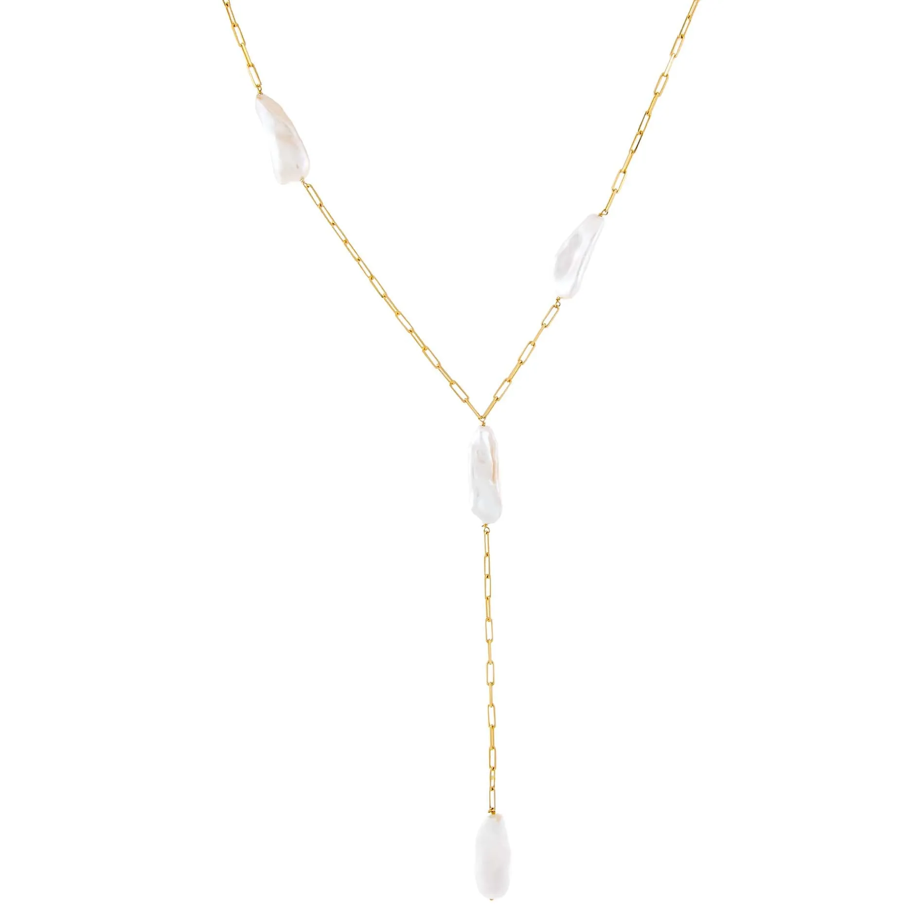 Baroque Pearl Link Lariat sold by Adina Eden's