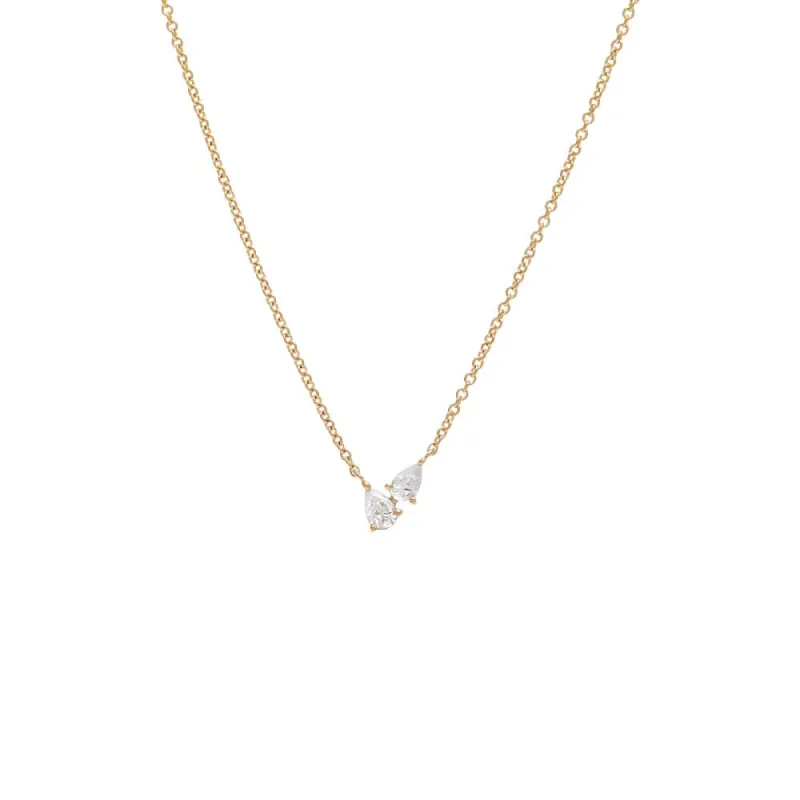 Double Diamond Teardrop Necklace 14K sold by Adina Eden's
