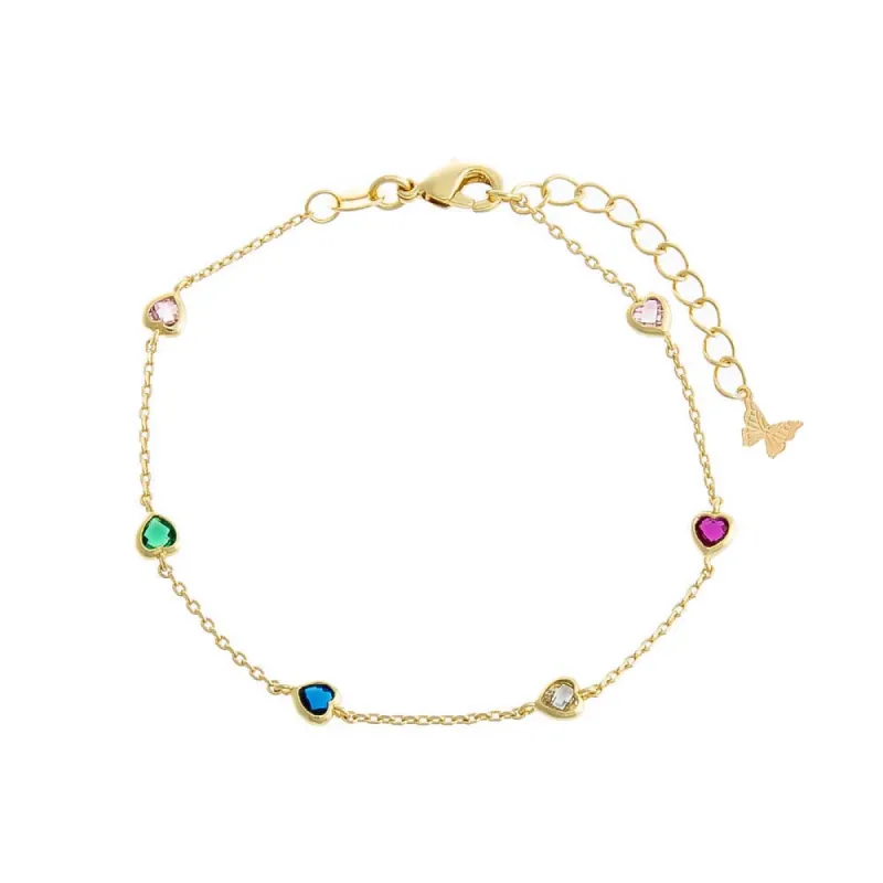 Colored CZ Multi Heart Chain Bracelet sold by Adina Eden's