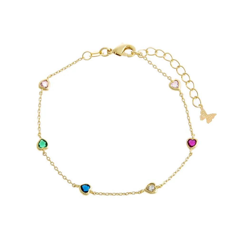 Colored CZ Multi Heart Chain Bracelet sold by Adina Eden's