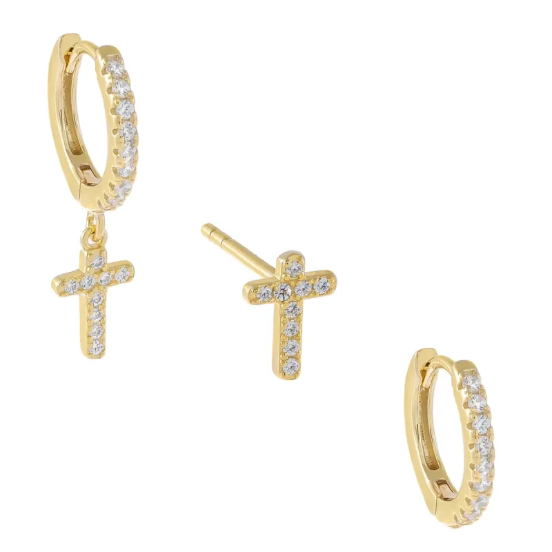 Pavé Cross Earring Combo Set sold by Adina Eden's