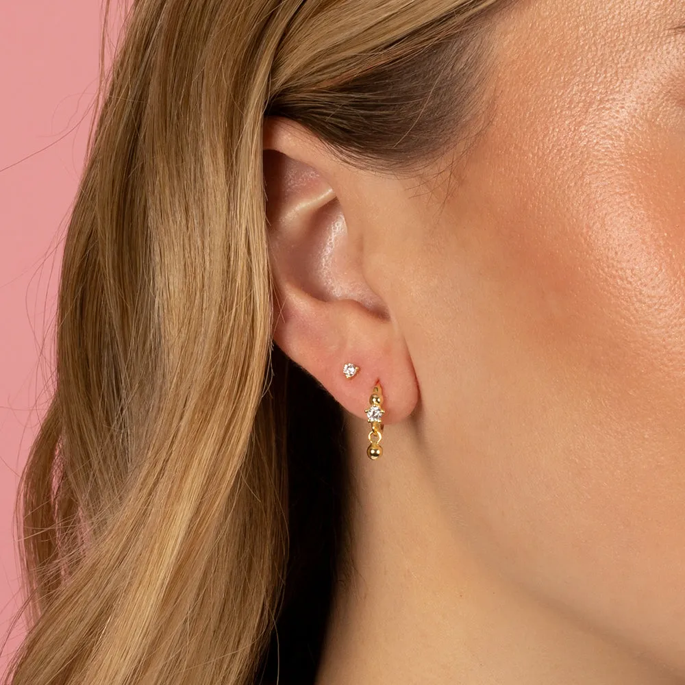 CZ Stone X Dangling Ball Huggie Earring sold by Adina Eden's product image thumbnail 2
