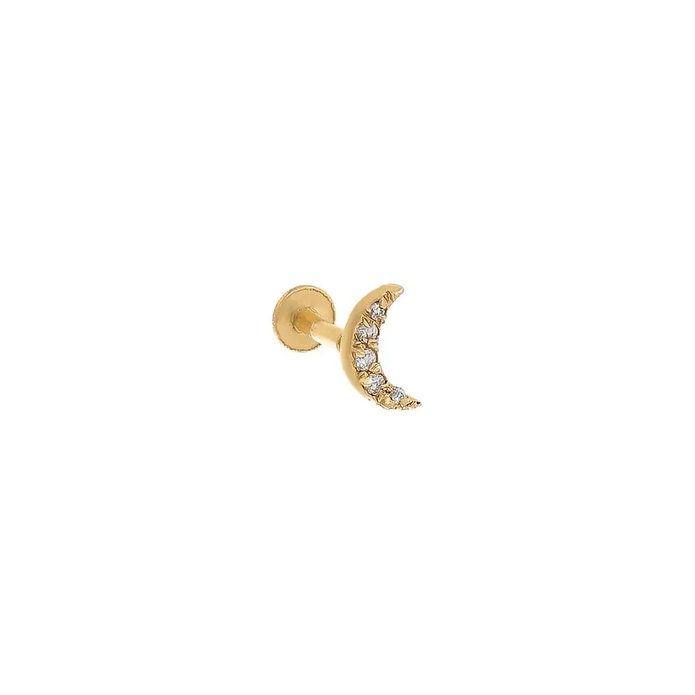 Diamond Pave Moon Threaded Stud Earring 14K sold by Adina Eden's