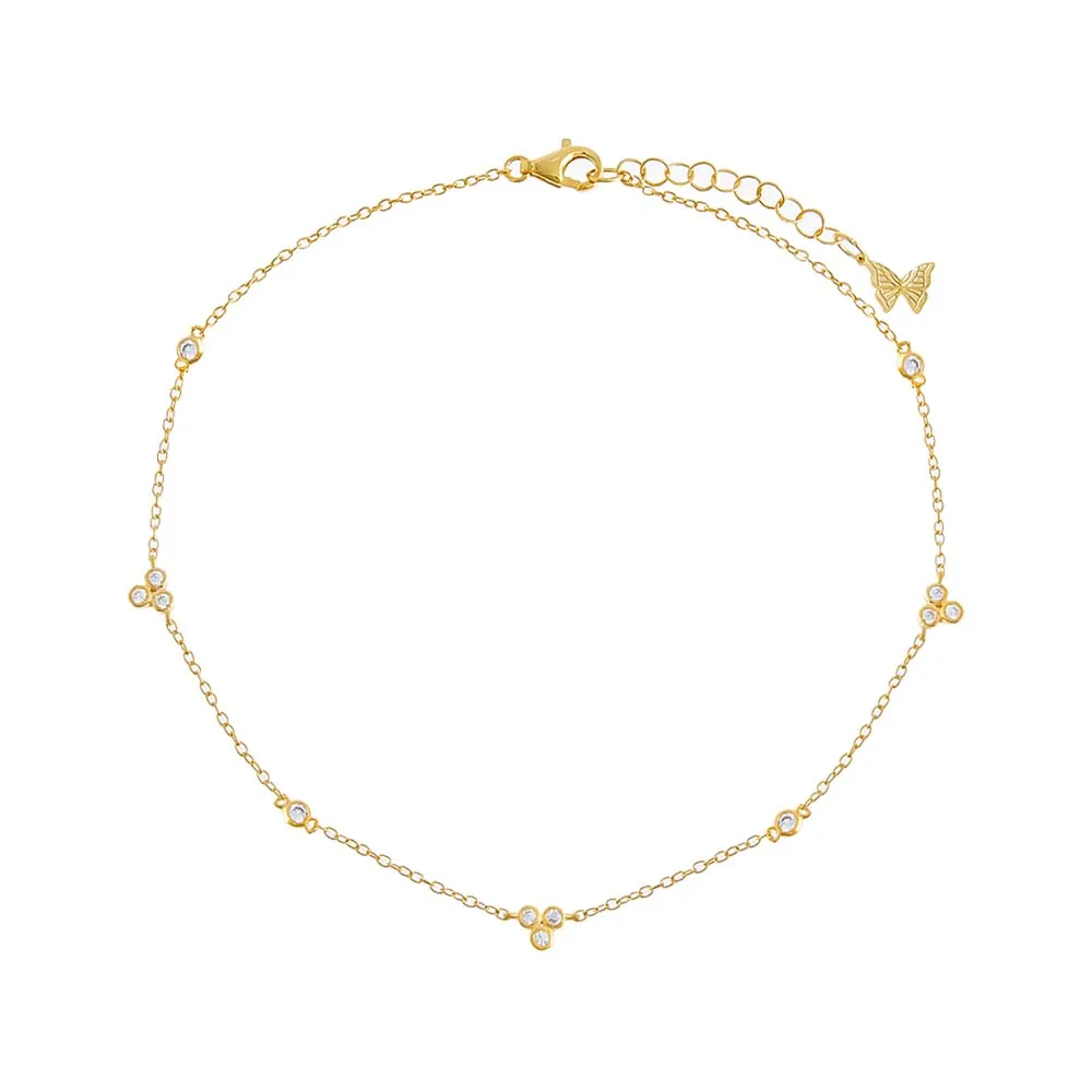 Multi Bezel CZ Trio Cluster Anklet sold by Adina Eden's