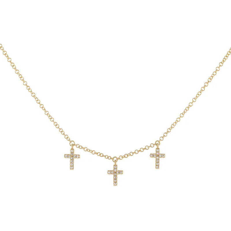 Triple Diamond Cross Necklace 14K sold by Adina Eden's