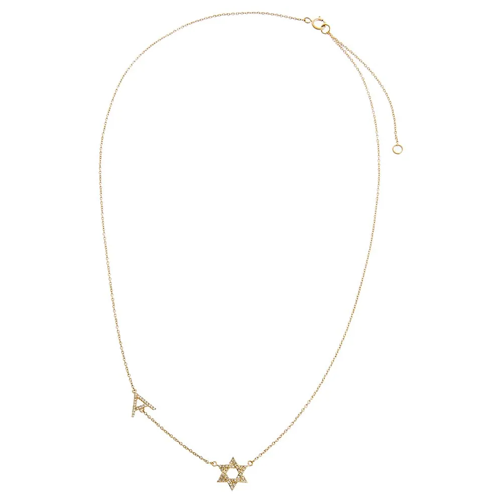 Diamond Pave Star Of David Initial Necklace 14K sold by Adina Eden's product image thumbnail 3